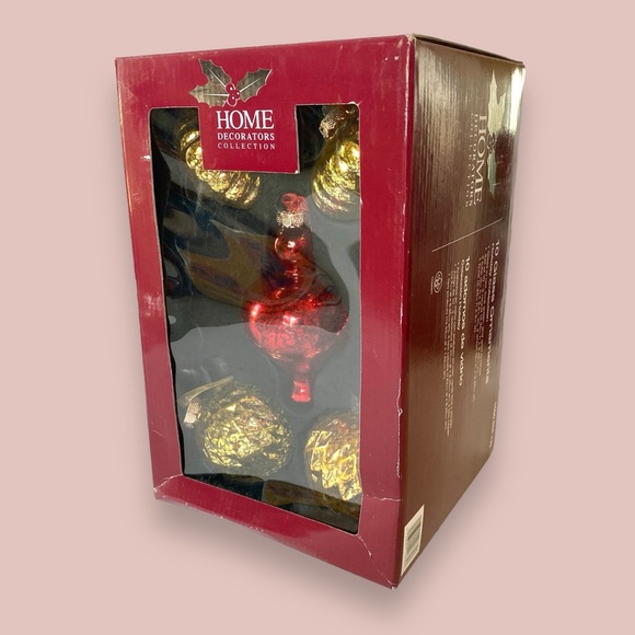 Home Decorators Collection Set of 10 Glass Christmas Ornament Gold Red Crackle - Picture 2 of 15